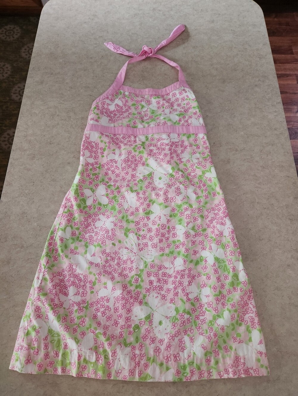 Lilly Pulitzer Pink & Green Floral Butterfly Halter Sundress